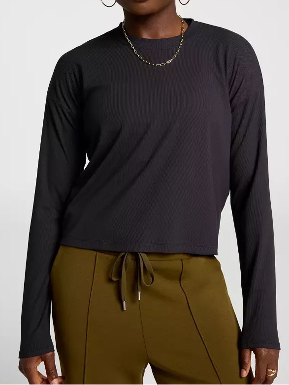 NWT Calia Everyday Rib Boxy Long Sleeve Tee | Pure Black | Size S